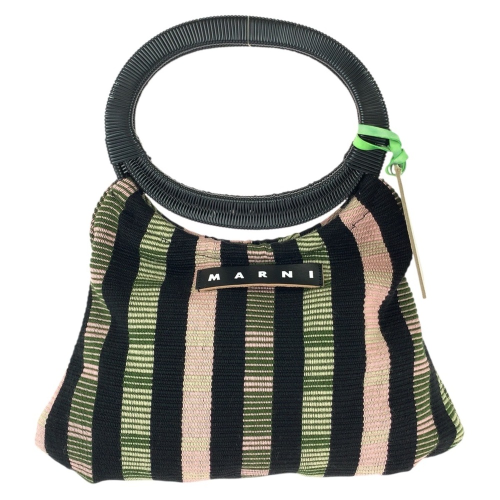 MARNI MARKET BOAT BAG (Black, Green, Pink) - Cotton and Plastic Handbag for W...